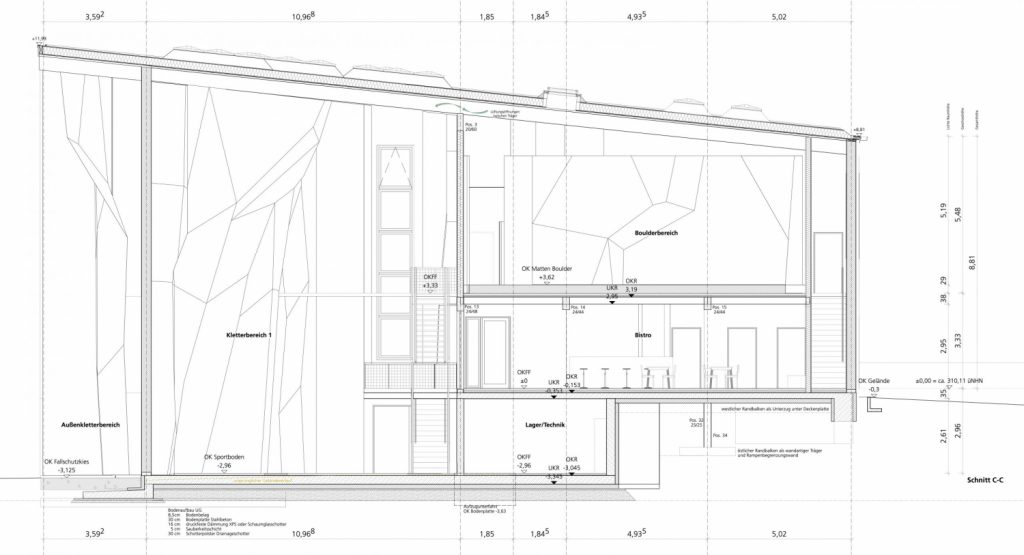 Neubau Kletterhalle mit Boulderraum und Verwaltung, geplante Fertigstellung 2023